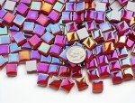 CHICSHIS 0.66lbs Ruby Red Iridescent Mosaic Tiles, 3/8" Square Glass Pieces With Smooth Edges, Ideal for Making Supplies, Small Colored Glass Tiles for DIY Coaster Projects