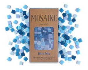 MOSAIKO Blue Mix 300g (10.5oz) - Mosaic Glass Tiles for Crafts - Premium Quality Stained Square Pieces 1cm x 1cm (3/8 inch) - Perfect for Home Decor, DIY Crafts, Pixel Art, Kid Play, Adult Hobbies