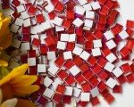 CHICSHIS 0.66lbs Ruby Red Iridescent Mosaic Tiles, 3/8" Square Glass Pieces With Smooth Edges, Ideal for Making Supplies, Small Colored Glass Tiles for DIY Coaster Projects