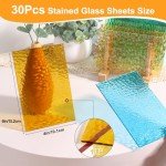 Adrattnay 30Pcs Stained Glass Sheets 4 x 6in, Translucent Stained Glass Sheets 1/8in with Ripple Texture, 3mm Colored Glass Sheets for Mosaic Glass Tiles Projects Cathedral Window Art Glass Crafts