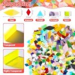 Mosaic Glass Pieces Tiles for Adults: LATIIZ 320Pcs Rainbow Color Mixed 5 Shapes Stained Glass Bulk for Beginner Artist - Mosaics Kit for Making Art Project Craft DIY Lamp Vase Coaster Stepping Stone