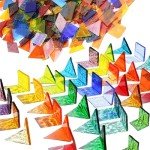 Lanyani 1.3 Pound/200 Pieces Extra Large Transparent Textured Stained Glass Mosaic Tiles for DIY Craft, Colorful Bright Cathedral Tile, 4-Shapes Mixed Pieces Bulk Arts