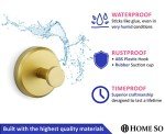 HOME SO Suction Cup Hooks for Shower, Bathroom, Kitchen, Glass Door, Mirror, Tile – Loofah, Towel, Coat, Bath Robe Hook Holder for Hanging up to 15 lbs – Waterproof, Matte Brushed Satin Gold (4-Pack)