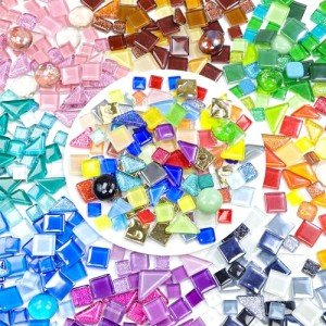 LATIIZ Glass Mosaic Tiles Crafts: 150 Pieces Pre-Cut Waterproof Crystal for Decor Outdoor Home & Garden - DIY Stepping Stones Coaster for Mom & Family Bonding Activities