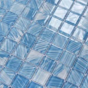 Glass Mosaic Pool Tiles, Blue, 8 Sq.ft Waterproof Floor and Wall Tiles for Bathroom, Kitchen Backsplash, Swimming Pool (8pcs, Blue Crystal)