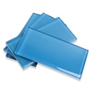 Soulscrafts Glass Subway Tile, 3x6 Inch Glass Tile for Kitchen Backsplash Bathroom Shower Wall Blue (32 Pcs 4 sq.ft)