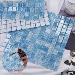 Glass Mosaic Pool Tiles, Blue, 8 Sq.ft Waterproof Floor and Wall Tiles for Bathroom, Kitchen Backsplash, Swimming Pool (8pcs, Blue Crystal)