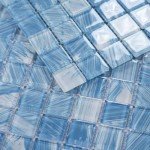 Glass Mosaic Pool Tiles, Blue, 8 Sq.ft Waterproof Floor and Wall Tiles for Bathroom, Kitchen Backsplash, Swimming Pool (8pcs, Blue Crystal)