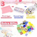 LATIIZ Glass Mosaic Tiles Crafts: 150 Pieces Pre-Cut Waterproof Crystal for Decor Outdoor Home & Garden - DIY Stepping Stones Coaster for Mom & Family Bonding Activities