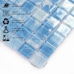 Glass Mosaic Pool Tiles, Blue, 8 Sq.ft Waterproof Floor and Wall Tiles for Bathroom, Kitchen Backsplash, Swimming Pool (8pcs, Blue Crystal)