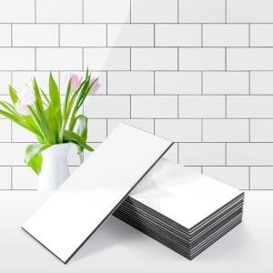 Glossy White Peel and Stick Subway Tile 100-Piece