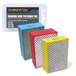 POWERTEC 72306 Diamond Hand Polishing Pads 3Pack, 60, 100 & 200 Grits, Diamond Sanding Block for Polishing and Grinding Porcelain, Ceramic Tile, Glass, Granite, Stone, Wood & Metal