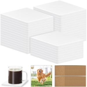 36 PCS Sublimation Coasters Blanks Ceramic Tiles Bulk 4x4 White Unglazed Glazed Ceramic Tiles for Crafts with 36 Cork Sticker Back, Square Coasters Sublimation for Heat Transfer DIY Painting