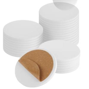 MIVIDE 24 Pack Round Ceramic Tiles for Crafts, 4 Inch Sublimation Ceramic Coasters, Glossy Ceramic Tiles Glazed Blanks with Cork for DIY, Wedding, Arts Crafts