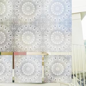 Flortlias Pre Cut Square Window Privacy Film Tiles, Frosted Stained Glass Window Cling Static Cling for Bathroom Glass Door UV Protection, White Mandala 6 Tiles
