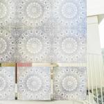 Flortlias Pre Cut Square Window Privacy Film Tiles, Frosted Stained Glass Window Cling Static Cling for Bathroom Glass Door UV Protection, White Mandala 6 Tiles
