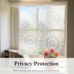 Flortlias Pre Cut Square Window Privacy Film Tiles, Frosted Stained Glass Window Cling Static Cling for Bathroom Glass Door UV Protection, White Mandala 6 Tiles