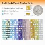 Wq Warmqing Iridescent Glass Mosaic Tiles for Crafts,Blue Square Glass Pieces for Mosaic Supplies, DIY Rainbow Adults Mural Art Kit