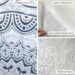 Flortlias Pre Cut Square Window Privacy Film Tiles, Frosted Stained Glass Window Cling Static Cling for Bathroom Glass Door UV Protection, White Mandala 6 Tiles