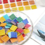 Youway Style Vitreous Mosaic Tiles for Crafts Bulk, 2.2lb Iridescent Mosaic Glass Tiles for Art Crafts, 3/4 inch Square Mosaic Glass Pieces
