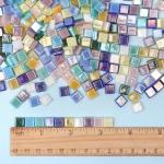 Wq Warmqing Iridescent Glass Mosaic Tiles for Crafts,Blue Square Glass Pieces for Mosaic Supplies, DIY Rainbow Adults Mural Art Kit