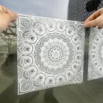 Flortlias Pre Cut Square Window Privacy Film Tiles, Frosted Stained Glass Window Cling Static Cling for Bathroom Glass Door UV Protection, White Mandala 6 Tiles