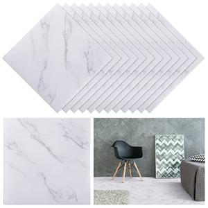 Spiareal 48 Pieces Peel and Stick Floor Tiles Vinyl Flooring 12 x 12 Inch Stick on Floor Tile Self Adhesive Waterproof DIY for Bathroom Kitchen Bedroom Living Room(White Marble)
