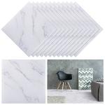 Spiareal 48 Pieces Peel and Stick Floor Tiles Vinyl Flooring 12 x 12 Inch Stick on Floor Tile Self Adhesive Waterproof DIY for Bathroom Kitchen Bedroom Living Room(White Marble)