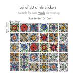 30 Pcs Mediterranean Style Peel and Stick Wall Tile Decals - Waterproof Vinyl Stickers for Kitchen Backsplash, Bathroom, Stair Riser Decor - Spanish Floral Pattern - 4x4 Inch