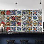 30 Pcs Mediterranean Style Peel and Stick Wall Tile Decals - Waterproof Vinyl Stickers for Kitchen Backsplash, Bathroom, Stair Riser Decor - Spanish Floral Pattern - 4x4 Inch