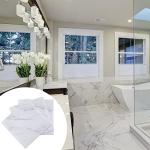 Spiareal 48 Pieces Peel and Stick Floor Tiles Vinyl Flooring 12 x 12 Inch Stick on Floor Tile Self Adhesive Waterproof DIY for Bathroom Kitchen Bedroom Living Room(White Marble)