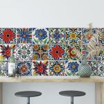 30 Pcs Mediterranean Style Peel and Stick Wall Tile Decals - Waterproof Vinyl Stickers for Kitchen Backsplash, Bathroom, Stair Riser Decor - Spanish Floral Pattern - 4x4 Inch