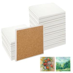 SHUESS 25 Pcs Blank Ceramic Tiles for Crafts - 4"x4" Unglazed Coasters with Cork Backing Pads for Painting, Alcohol Ink, Acrylic Pouring, DIY Coasters