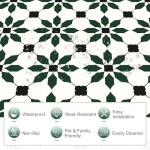MORCART 7.87" x 7.87" Peel and Stick Floor Tile, 20 PCS Self-Adhesive DIY Vinyl Flooring for Renters, Removable and Waterproof Tile Sticker for Bathroom, Kitchen, Staircase (Black Green)