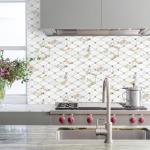 STICKGOO 10 Sheets Peel and Stick Backsplash, Calacatta Golden Stick on Aluminum Composite Tiles Stikers, Self Adhesive Mixed Metal Backsplash for Kitchen, Bathroom, Fireplace, RV