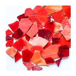 Large Broken Mosaic Glass Pieces for Crafts, Bulk Stained Glass Sheets Mosaic Tiles Mosaic Project Making Supplies, Assorted Colors and Shapes - 7oz, Red Series