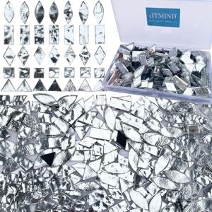 LITMIND Silver Stained Glass Mirror Mosaic Tiles with Black Backing - 240 Pieces in 5 Shapes (Rectangle, Triangle, Rhombus, Square, Leaf) Mixed Sizes for Crafts, Mosaic Projects & Home Décor