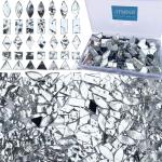 LITMIND Silver Stained Glass Mirror Mosaic Tiles with Black Backing - 240 Pieces in 5 Shapes (Rectangle, Triangle, Rhombus, Square, Leaf) Mixed Sizes for Crafts, Mosaic Projects & Home Décor