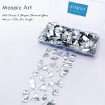 LITMIND Silver Stained Glass Mirror Mosaic Tiles with Black Backing - 240 Pieces in 5 Shapes (Rectangle, Triangle, Rhombus, Square, Leaf) Mixed Sizes for Crafts, Mosaic Projects & Home Décor