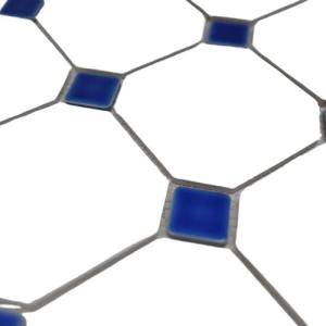 Tenedos 4" Octagon Matte White with Blue Dots Mosaic Porcelain Floor Wall Tile Backsplash for Bathroom, Kitchen, Accent Decor, Fireplace (1 Sheet)