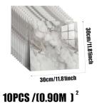 10pcs Peel and Stick Tile Shower Waterproof Marble Tiles Wall Panels, 11.8"x11.8" Self-Adhesive Backsplash Tile, PVC Wall Panels Shower Tiles for Home Bathroom, Kitchen, Living Room White (5)
