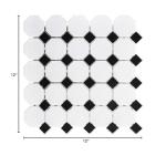 Squarefeet Depot Retro Octagon Porcelain Mosaic Floor and Wall Tile, 12" x 12", Matte White and Glossy Black Mixed