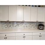 Blujellyfish Glass Metal Tile Iridescent White Glass Silver Mirror Stainless Steel Blends Interlocking Strip Wall Tiles TSTNB01 (Pack of 5 Sheets)