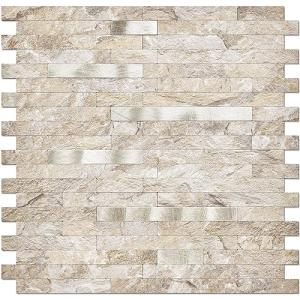 DICOFUN Peel and Stick Backsplash Tile, PVC Mixed Metal Stick on Backsplash Tiles for Kitchen and Bathroom (10, Sandstone & Metal Gold)