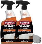 Weiman Granite Cleaner Polish and Protect, Streak Free, pH Neutral Formula for Daily Use on Interior & Exterior Natural Stone with Microfiber Towel, 3 in 1-2 Pack
