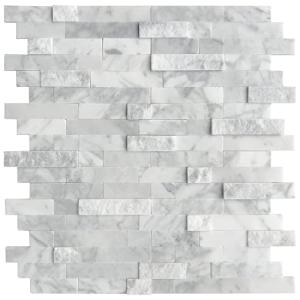 SUNWINGS Peel and Stick Mosaic Natural 3D Stone Self Adhesive Tiles, 12" x 11" 5-Sheet Stick on Backsplash for Kitchen Bathroom Fireplace Vanity, Mixed Gray