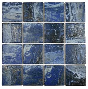 Tenedos 3x3 Ocean Blue Brownish Rocky Look (Exact Size 2-7/8 inch) Square Porcelain Floor Wall Pool Mosaic Tile Backsplash for Swimming Pools, Kitchen, Bathroom Shower, Accent Decor (1 Sheet)