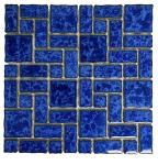 Tenedos T‎PACFD-RDM-PL Ultramarine Blue Random Sized Wavy Edges Porcelain Glazed Pool Mosaic Floor and Wall Tile for Backsplash, Kitchen, Bathroom, Swimming Pool (1 Sheet)