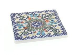 Blue Rose Polish Pottery - Blue Garden of Eden Tile - 4.5" Square - Ceramic Decorative Tile for Kitchen Backsplash, Trivet or Wall Art