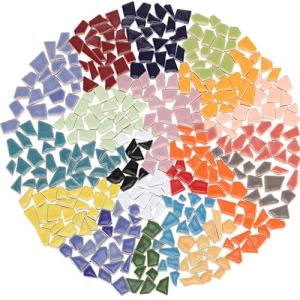 Foaincore 800 Pcs Mixed Shapes Mosaic Tiles for Crafts Bulk Ceramic Glass Mosaic Pieces Colorful Stained Glass Kits for Adults DIY Making Supplies Art Projects, Mixed Colors, 0.5 x 2 cm